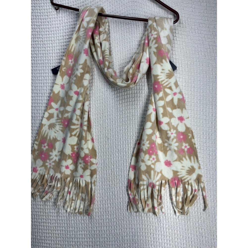 Cottagecore Womens Old Navy Floral Fleece Scarf OS Tan Pink White